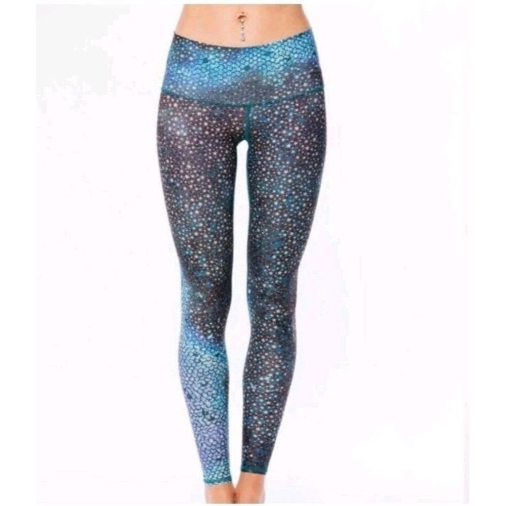 Teeki Mermaid Fairy Star Print Yoga Leggings Blue Green Small Activewear whimsy